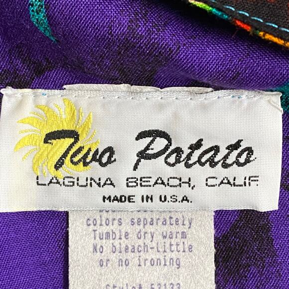 Vtg 80s 90s Two Potato Aloha Floral Midi Tiered Tie Shoulder Dress M Resort Wear - Picture 13 of 16